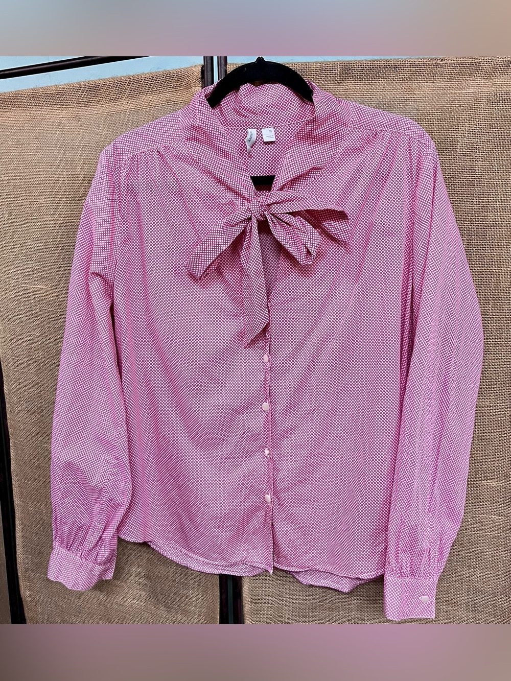 Old Navy Red White Tie-Neck Button Down Blouse USA Americana